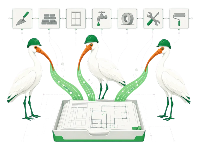 Ibis-Illustration: Schwarm durchsucht täglich alle Vergabeportale und bündelt Ausschreibungen