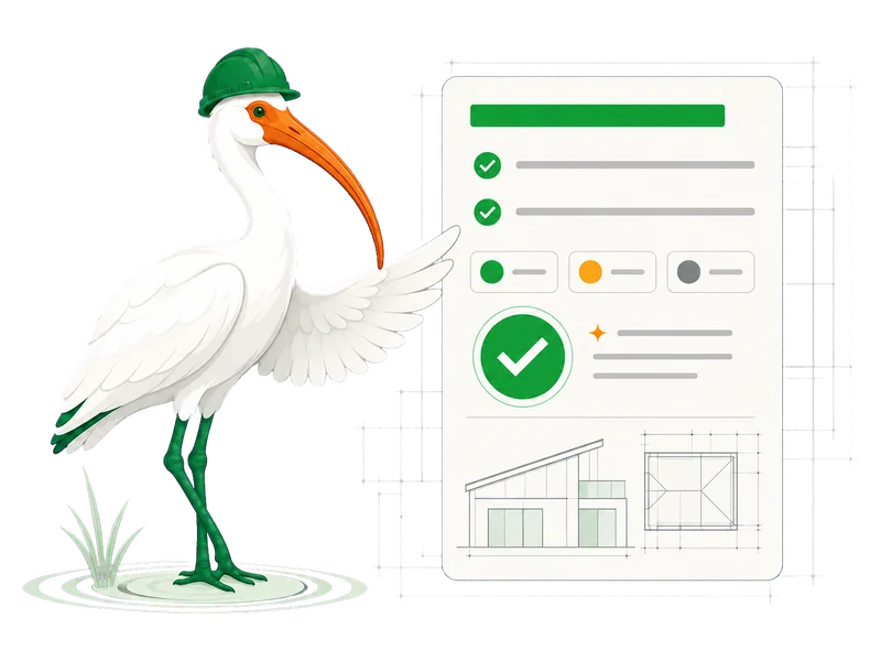 Ibis-Illustration: Ausschreibungs-Check mit Entscheidungsbericht und Go/No-Go-Empfehlung